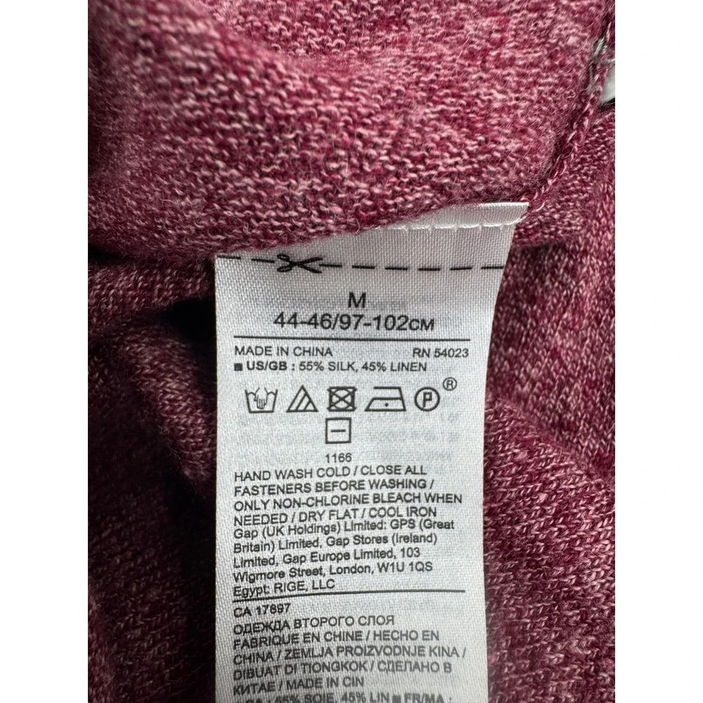Banana Republic Mens M Silk Linen Knit Polo Shirt Burgundy Heather Lightweight